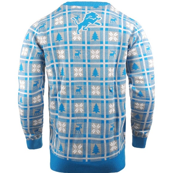 Men's Detroit Lions Blue Big Logo Pullover Christmas Sweater - NFL Team Apparel - Picture 2 of 7